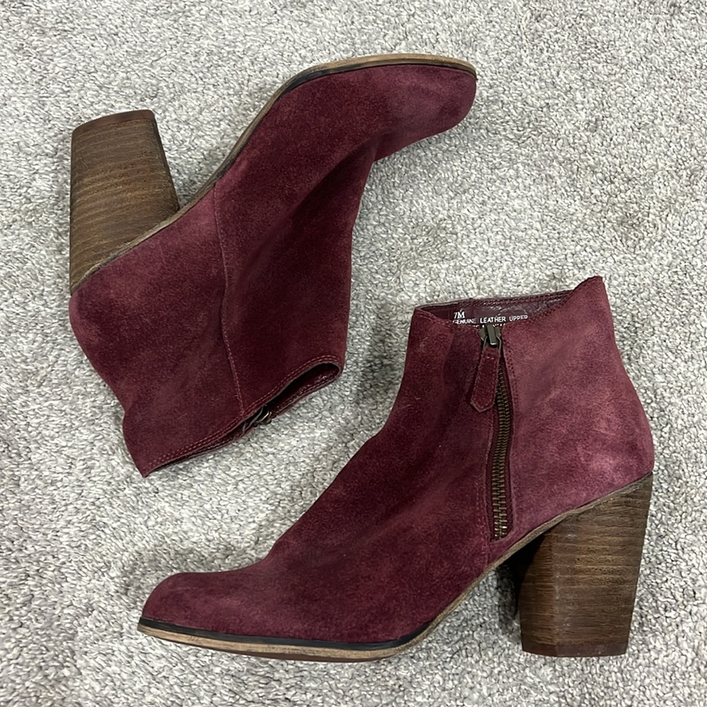 #48 BP Trolley Burgundy Wine Suede Leather Ankle Booties 7